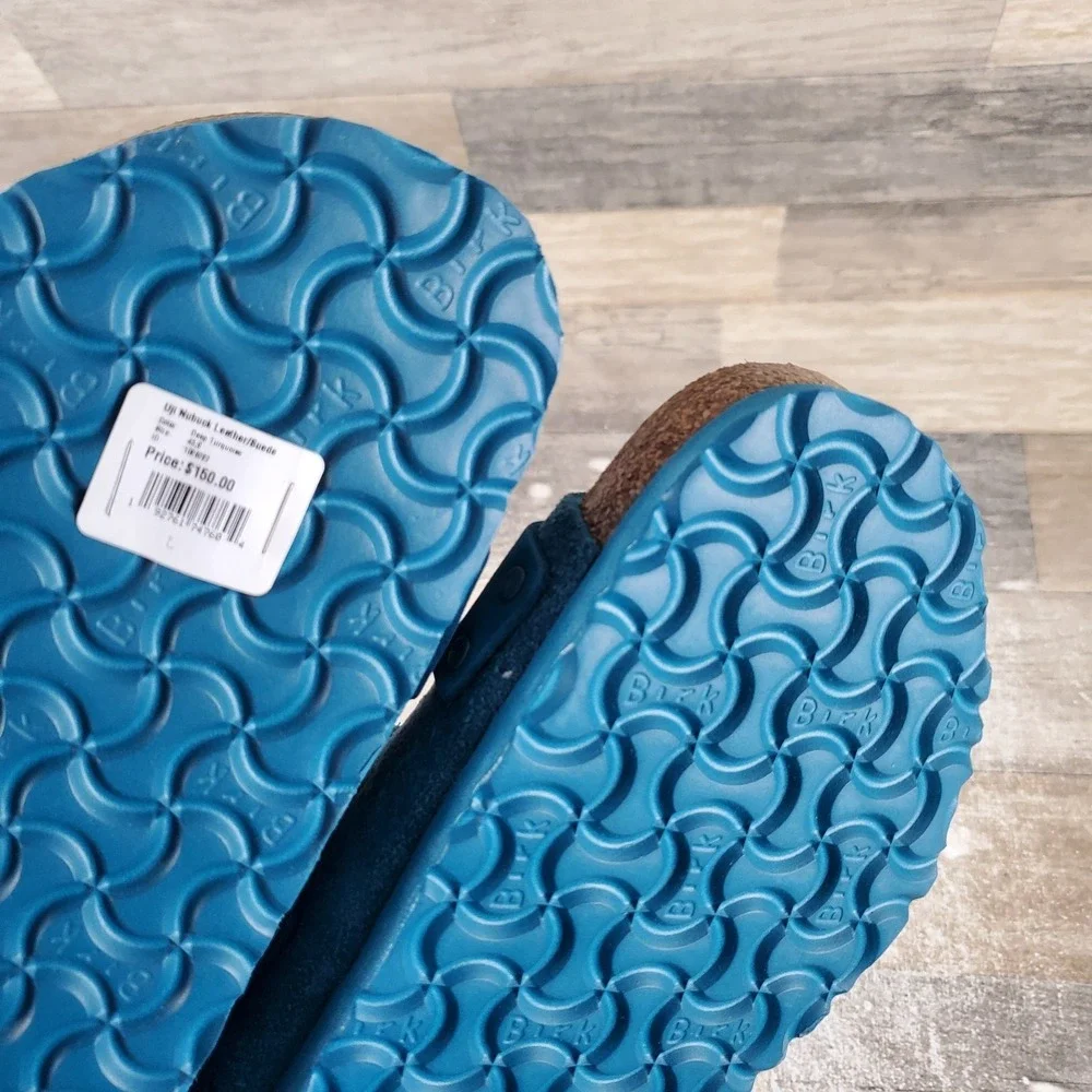 Birkenstock Uji Mens Slide Sandals Sz 10 Deep Turquoise Suede Hook & Loop Strap
